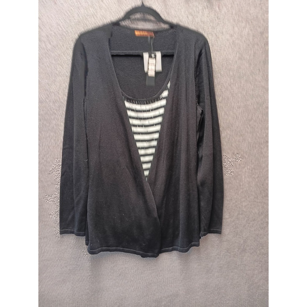 NWT Beldini Black Embellished Layered Sweater Top Women L Chic‎